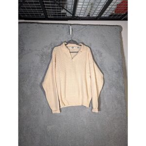 Harbour Club Women's 100% Lambswool 1/4 Button Up Sweater SZ L Peach Pink